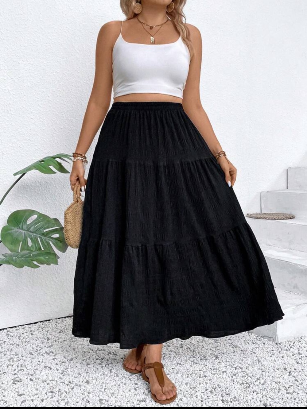 SHEIN Black Tiered Maxi Skirt - Flowy Women's Skirt
